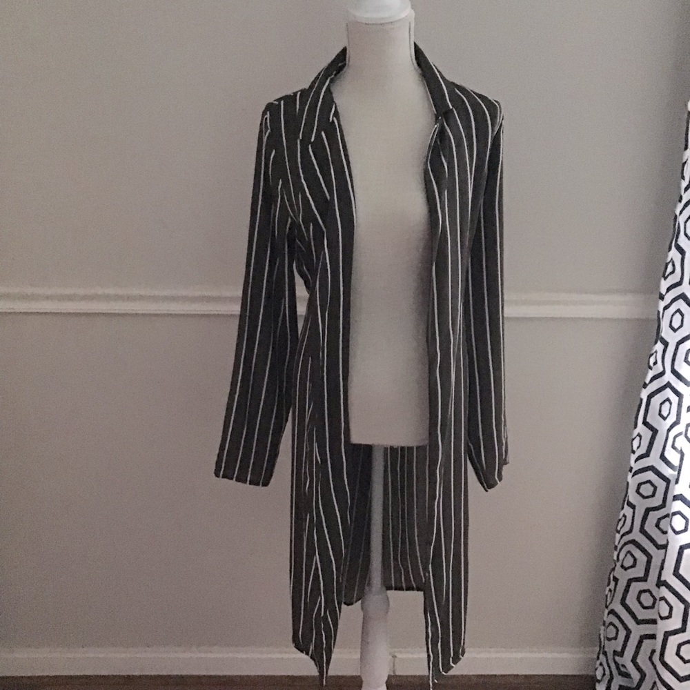 Olive and White Striped Duster Large NWT